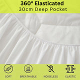 4AS Bunk Bed Waterproof Mattress Protector 30cm Deep - Hotel Quality Sheet Deep Pocket Elasticized Fitted Cover Quilted Soft Touch Breathable Noise-Free Hexagonal Design White