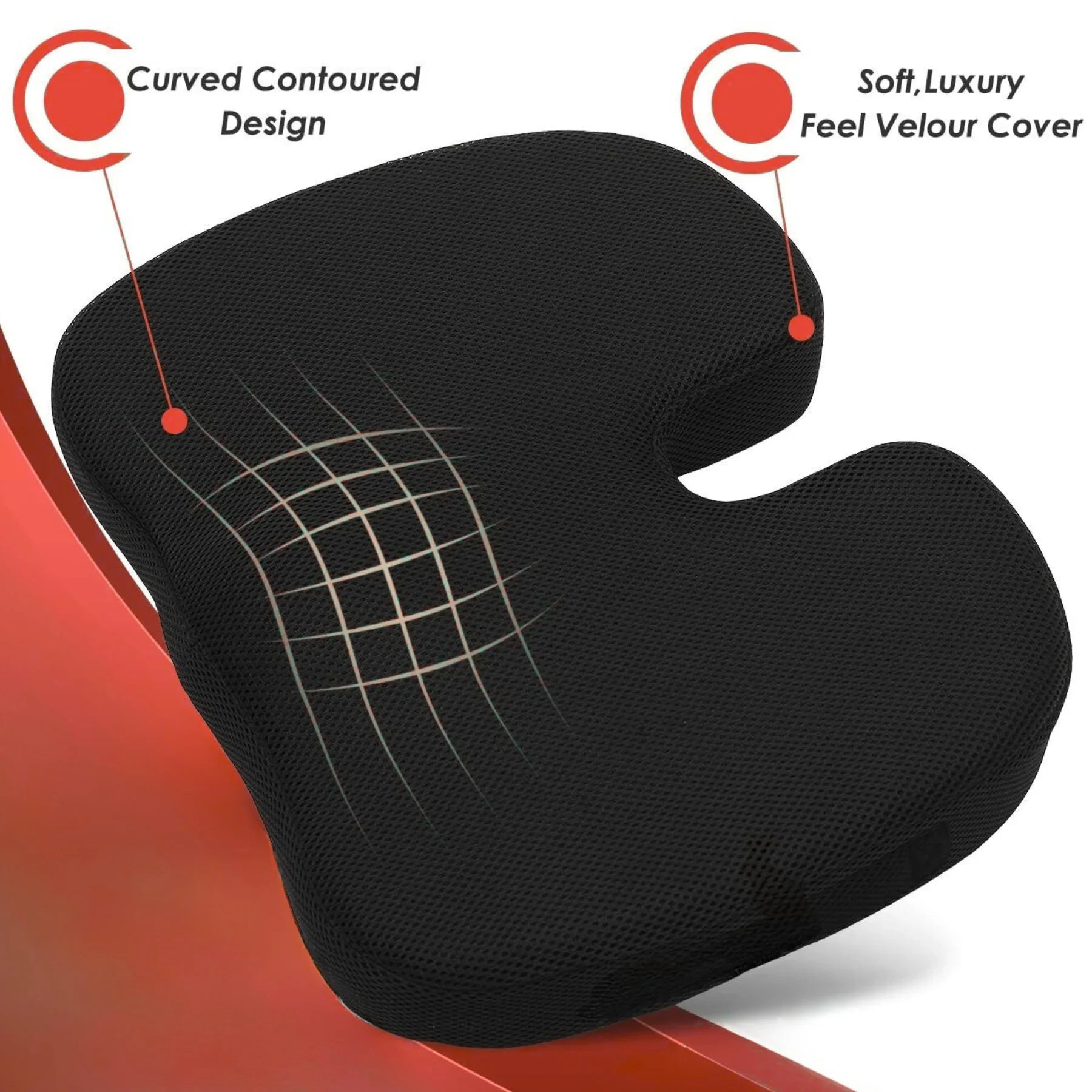 Memory Foam Seat Cushion – Ergonomic Cooling Comfort for Office, Car &amp; Home | 45x35cm | Black - 4A's Global