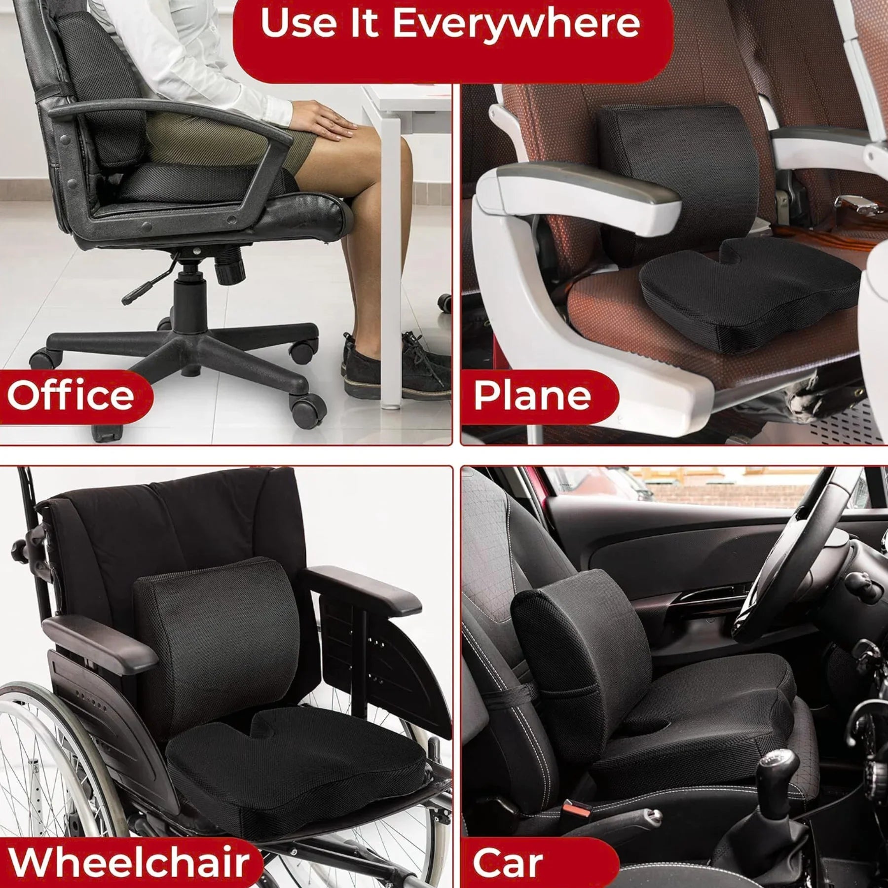 Memory Foam Seat Cushion – Ergonomic Cooling Comfort for Office, Car &amp; Home | 45x35cm | Black - 4A's Global