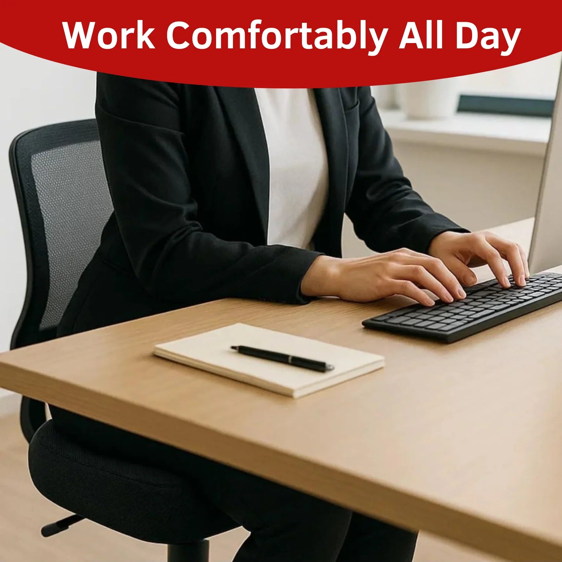 Memory Foam Seat Cushion – Ergonomic Cooling Comfort for Office, Car &amp; Home | 45x35cm | Black - 4A's Global