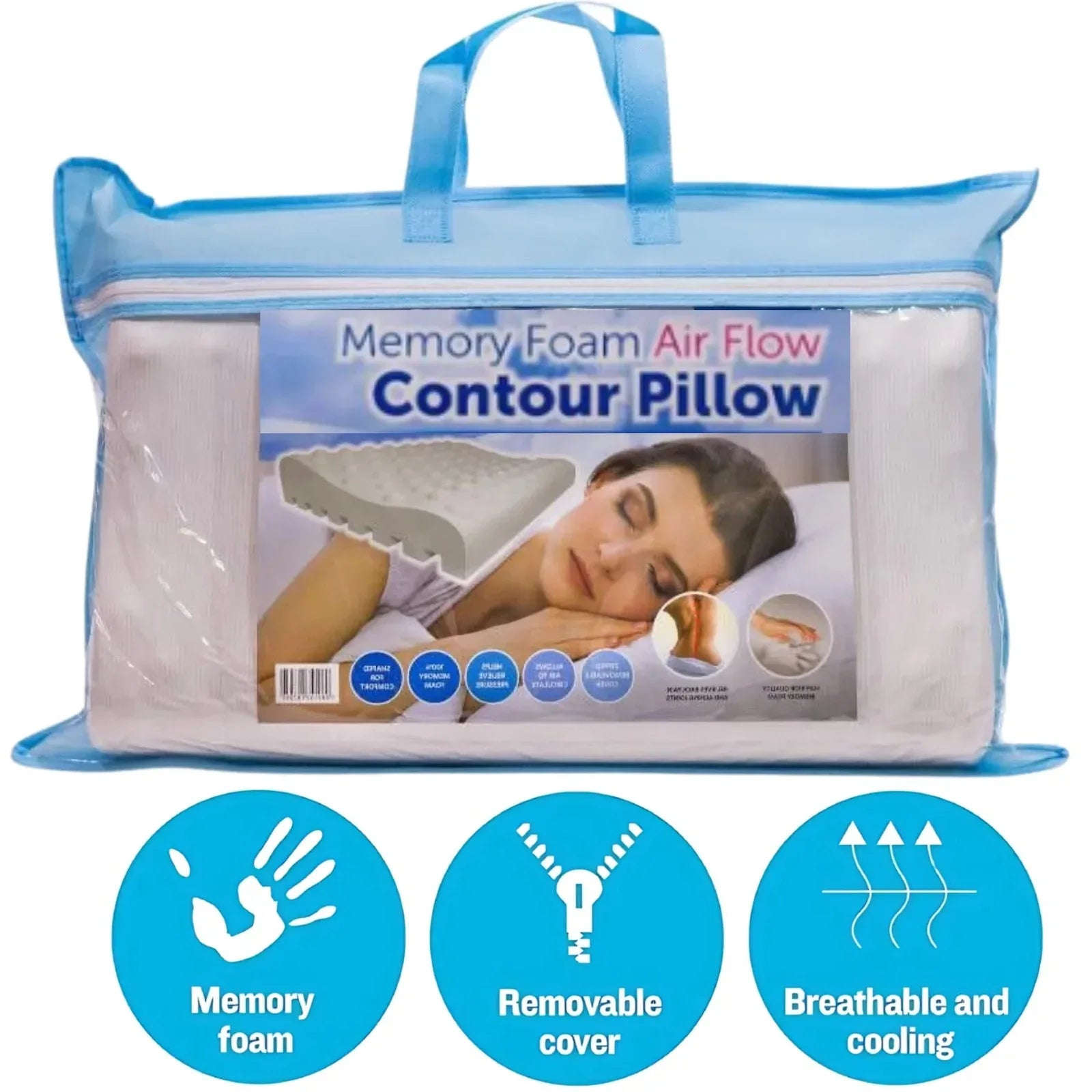 Memory Foam Bounce Back Pillow – Cool Comfort, Fresh Mornings Removable Cover – Ergonomic Contour Neck Support - 4A's Global