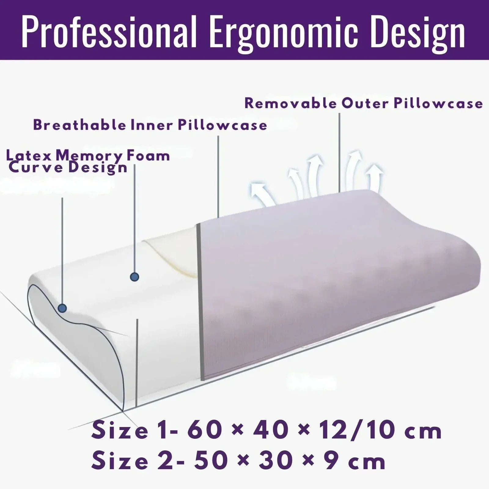 Memory Foam Bounce Back Pillow – Cool Comfort, Fresh Mornings Removable Cover – Ergonomic Contour Neck Support - 4A's Global