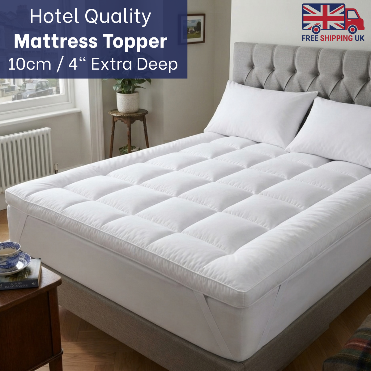 10cm Microfibre Mattress Topper - Extra Deep 4-Inch Hotel Quality Bed Topper (UK Sizes) - HEAVEN HIGH