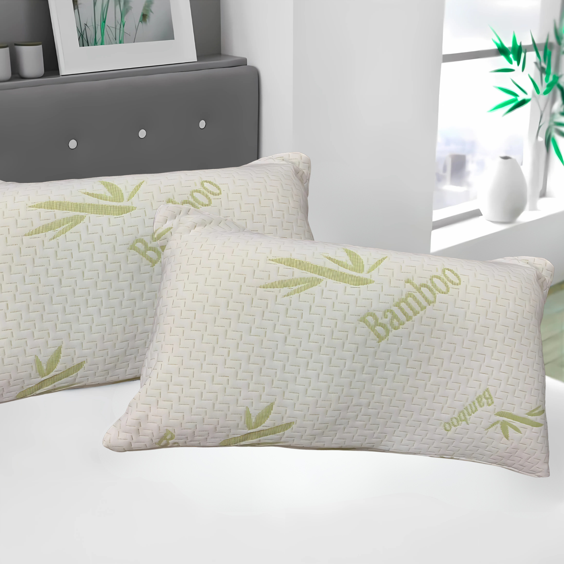 Crushed Memory Foam Bamboo Pillow – Cooling, Adjustable &amp; Hypoallergenic | 39 x 64 x 16 cm / 15.3 x 25.2 x 6.3 in - 4A's Global
