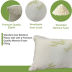 Crushed Memory Foam Bamboo Pillow – Cooling, Adjustable &amp; Hypoallergenic | 39 x 64 x 16 cm / 15.3 x 25.2 x 6.3 in - 4A's Global