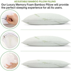 Crushed Memory Foam Bamboo Pillow – Cooling, Adjustable &amp; Hypoallergenic | 39 x 64 x 16 cm / 15.3 x 25.2 x 6.3 in - 4A's Global