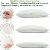Crushed Memory Foam Bamboo Pillow – Cooling, Adjustable &amp; Hypoallergenic | 39 x 64 x 16 cm / 15.3 x 25.2 x 6.3 in - 4A's Global