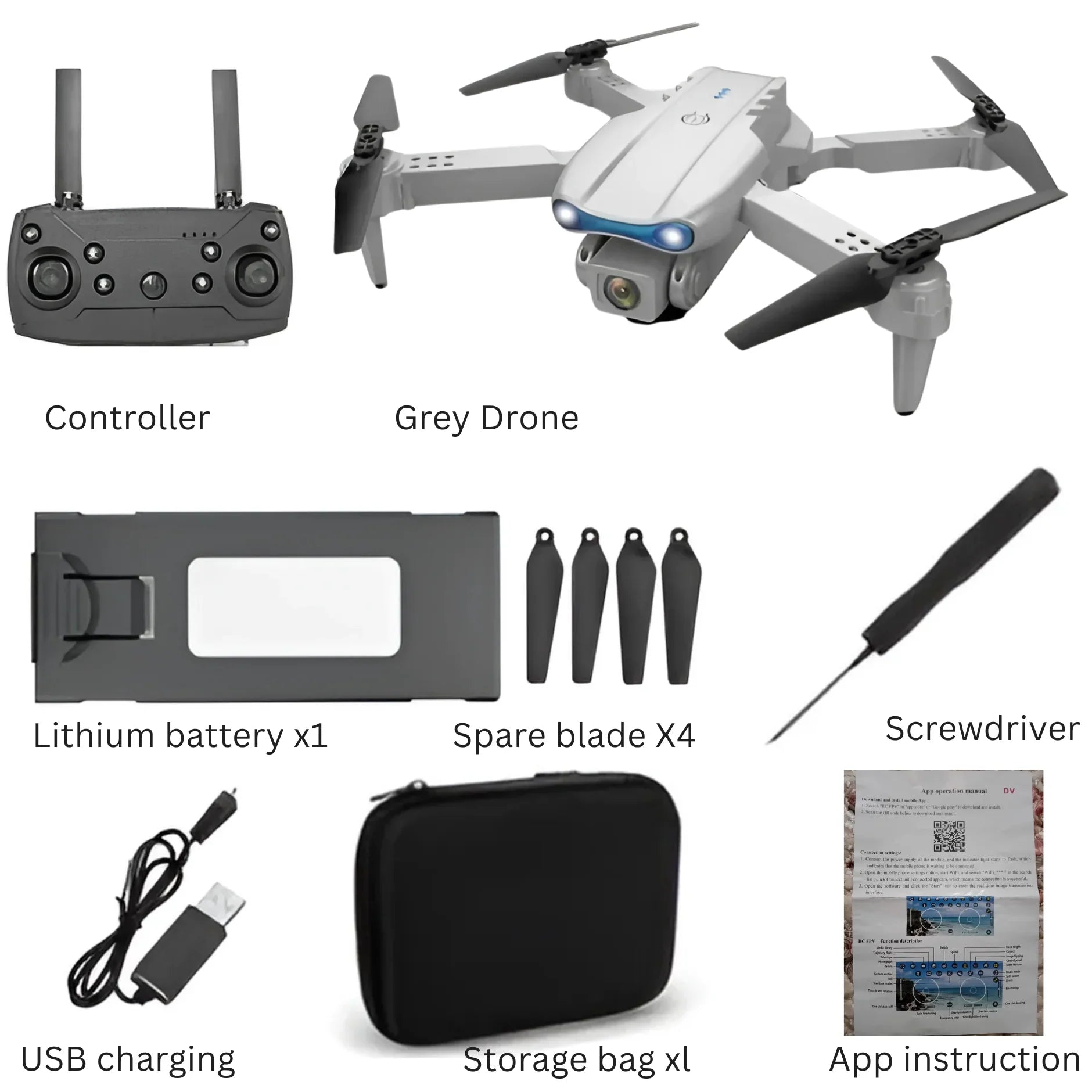Foldable Drone E99 Pro Drone with 4K Single Camera – Foldable Mini RC Quadcopter, WiFi FPV, Obstacle Avoidance, 360° Flips, Remote Control Drone for Beginners & Adults – Grey - 4A's Global