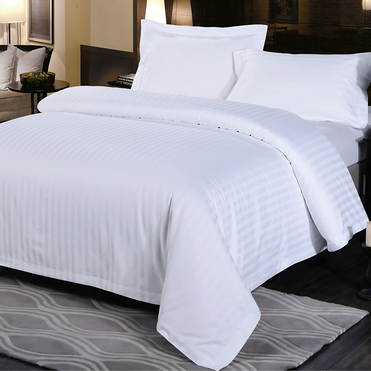 CL Satin Stripes Duvet Cover Set with Pillowcases Luxury Microfiber – 5 Star Hotel Quality Bedding