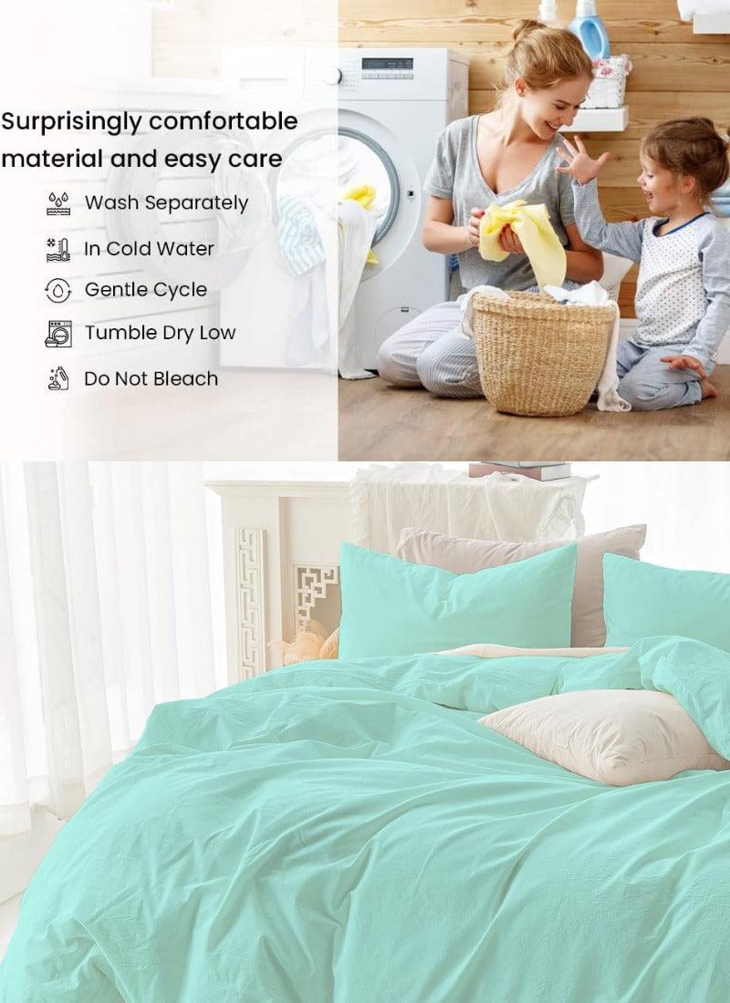 Double Duvet Cover - Plain Dyed Percale Duvet Quilt Cover Navy Solid Soft Double Bedding Duvet Cover Set with 2 Matching Pillowcases - Sea Green - 4A's Global