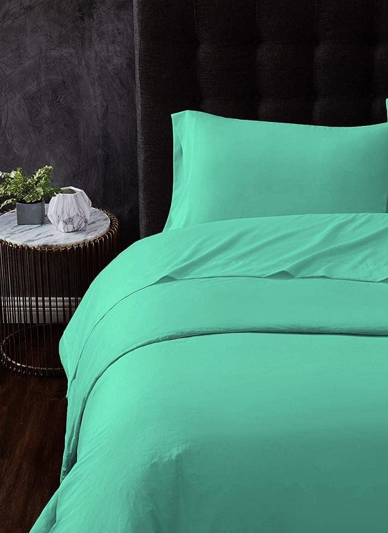 Double Duvet Cover - Plain Dyed Percale Duvet Quilt Cover Navy Solid Soft Double Bedding Duvet Cover Set with 2 Matching Pillowcases - Sea Green - 4A's Global