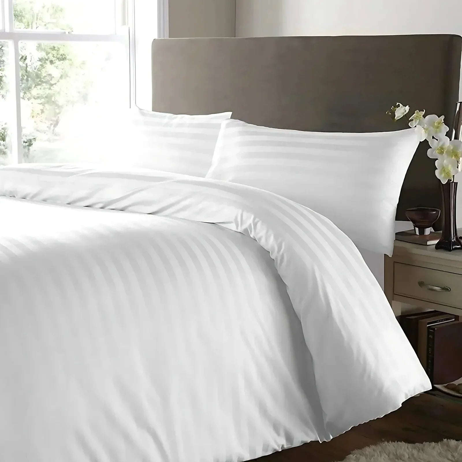 Luxury Microfiber Satin Stripes Duvet Cover Set with Pillowcases – 5 Star Hotel Quality Bedding - 4A's Global