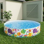 INTEX Inflatable Swimming Pool Under The Palm Trees Round Snap Set Pool Multi Color Beach Theme Design with Repair Patch Included