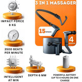 Detachable Handle Massage Gun | 15-Speed Percussion Massager with 4 Heads & Rechargeable Design for Neck, Back, Shoulders & Legs