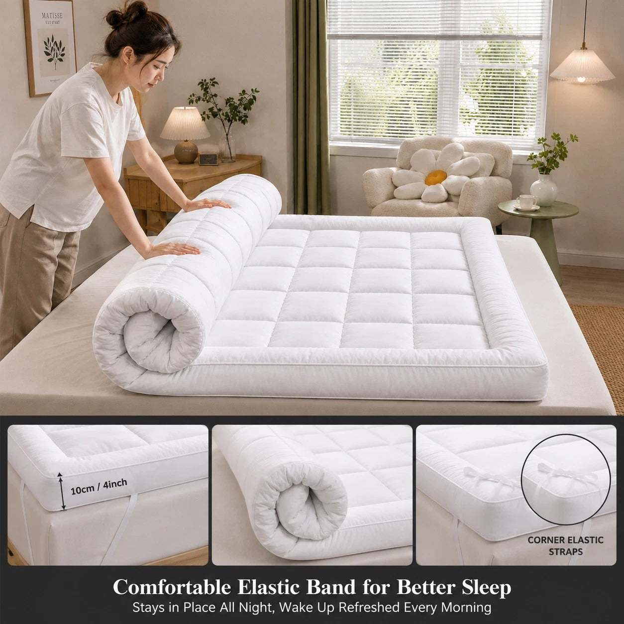 10cm Extra Thick Mattress Topper | 1100GSM Deep-Fill Luxury | All UK Sizes | 4AS