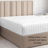 Luxury Fitted Sheet Satin Stripe 100% Egyptian Cotton Hotel Quality 300 Thread Count White