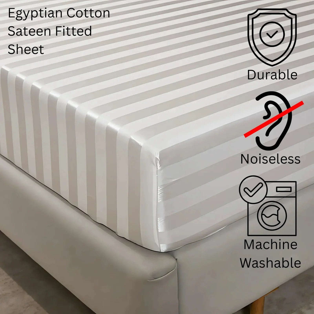 Egyptian Cotton Sateen Fitted Sheet – Luxurious 300 Thread Count Hotel-Quality Bedding for a Perfect Fit - 4A's Global