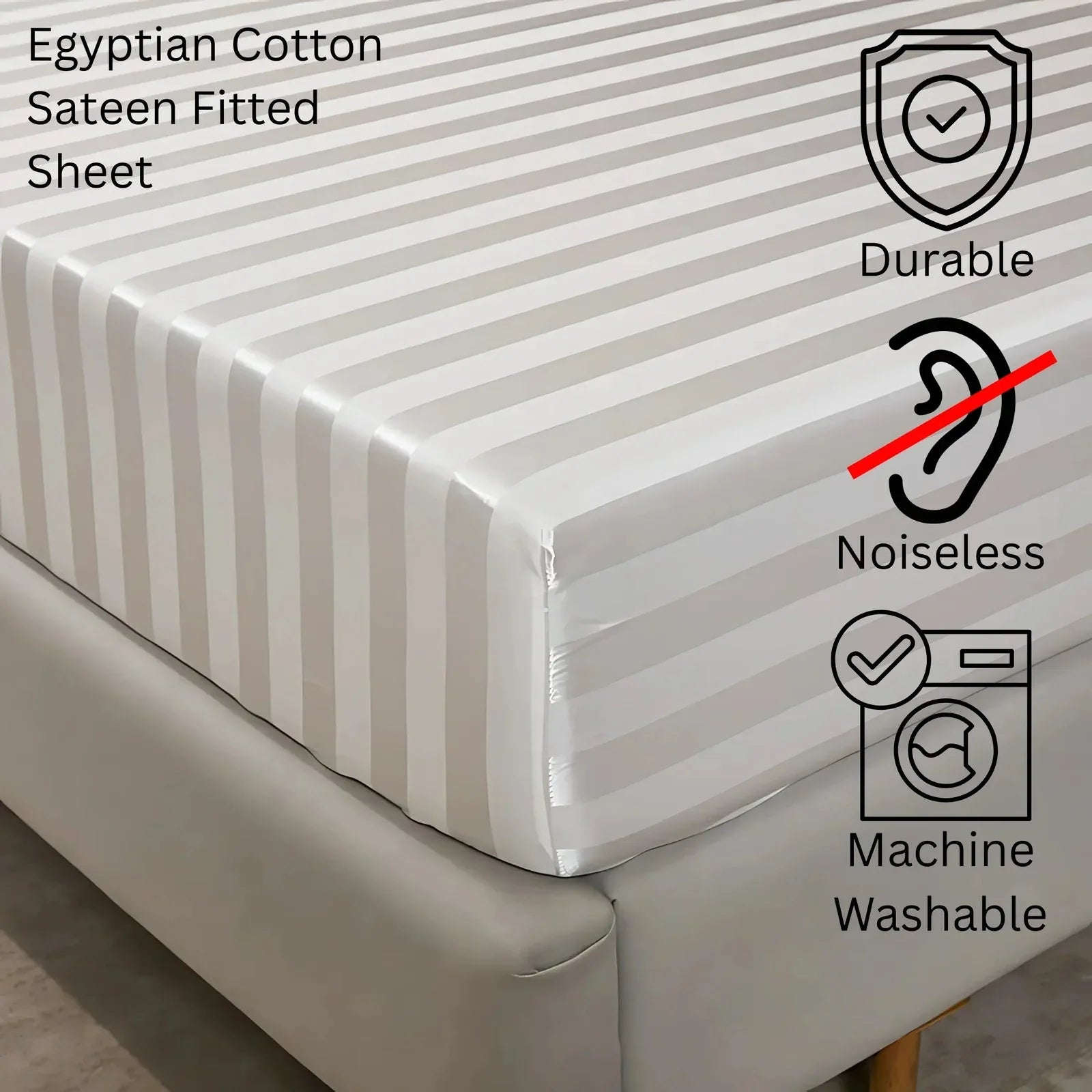 Egyptian Cotton Sateen Fitted Sheet – Luxurious 300 Thread Count Hotel-Quality Bedding for a Perfect Fit - 4A's Global