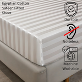 Luxury Fitted Sheet Satin Stripe 100% Egyptian Cotton Hotel Quality 300 Thread Count White