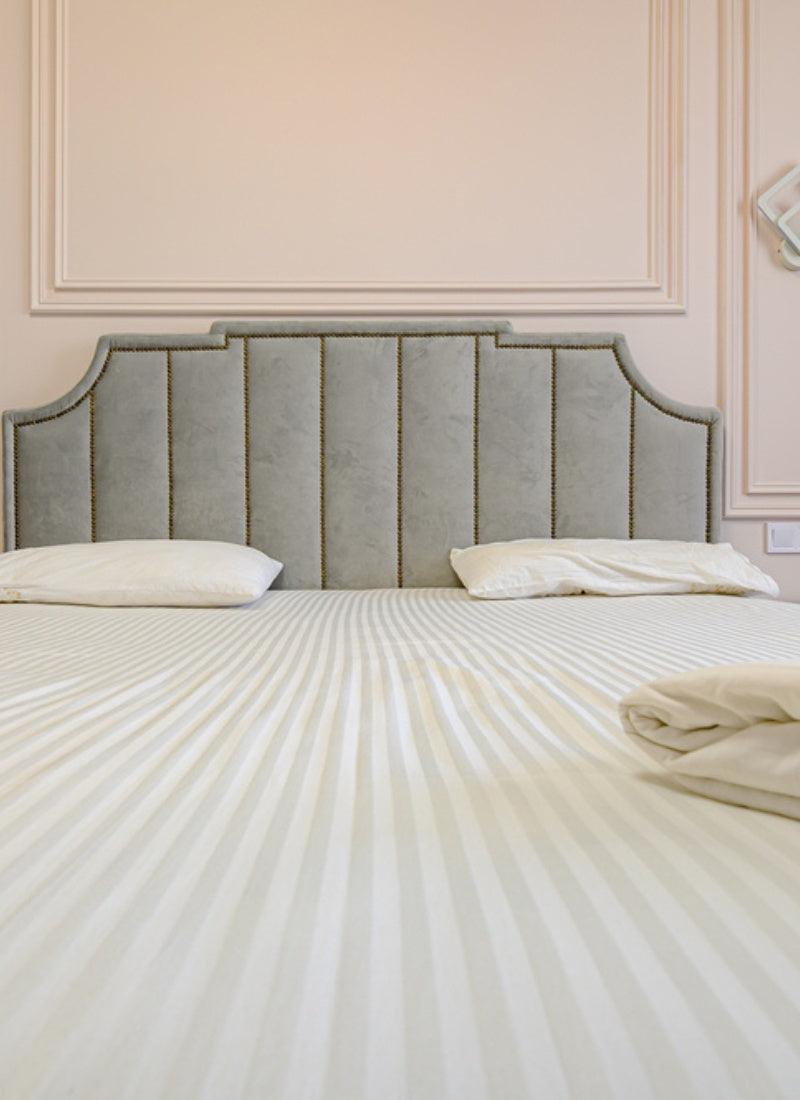 Fitted Sheet 300 Thread Count White Satin Stripe 100% Egyptian Cotton Hotel Quality - 4A's Global