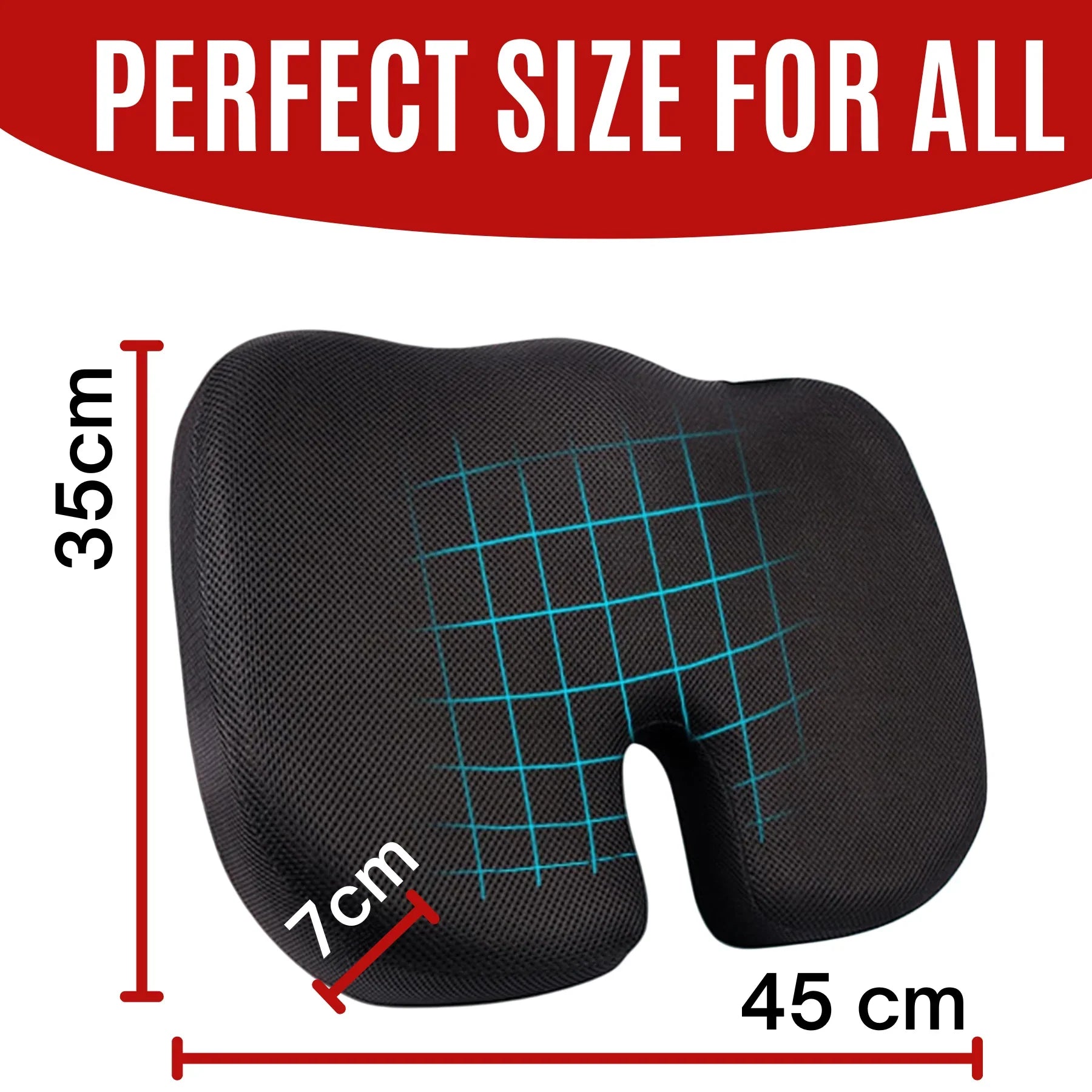 Memory Foam Seat Cushion – Ergonomic Cooling Comfort for Office, Car &amp; Home | 45x35cm | Black - 4A's Global