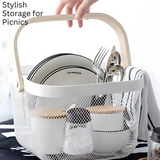 Metal Fruit Basket with Wooden Handle – Steel Mesh Food Storage & Kitchen Organiser Square Basket - 4A's Global