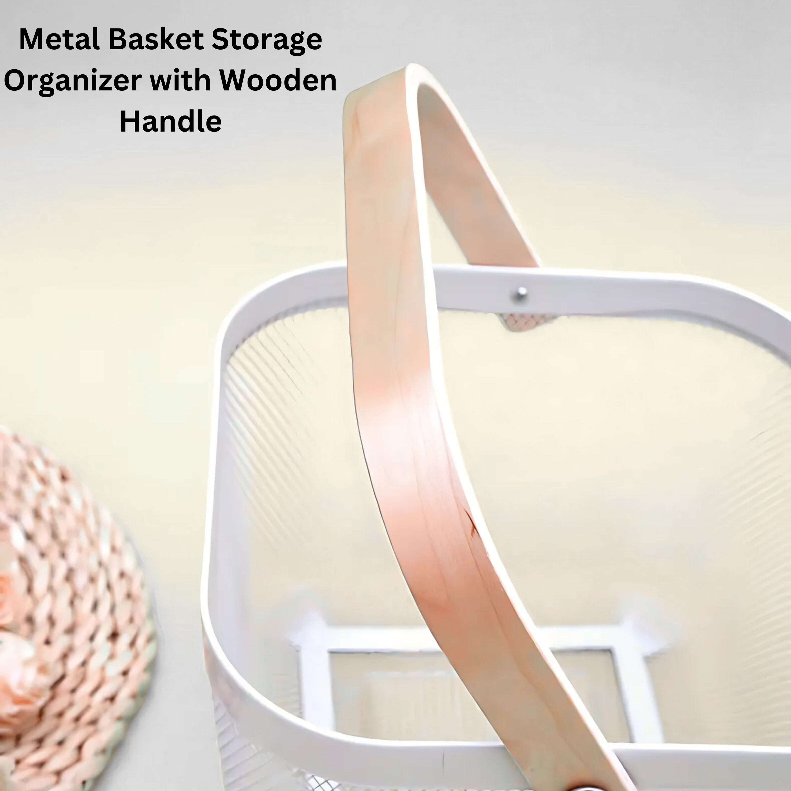 Metal Fruit Basket with Wooden Handle – Steel Mesh Food Storage & Kitchen Organiser Square Basket - 4A's Global