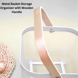 Metal Fruit Basket with Wooden Handle – Steel Mesh Food Storage & Kitchen Organiser Square Basket - 4A's Global