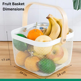 Metal Fruit Basket with Wooden Handle – Steel Mesh Food Storage & Kitchen Organiser Square Basket - 4A's Global