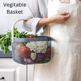 Metal Fruit Basket with Wooden Handle – Steel Mesh Food Storage & Kitchen Organiser Square Basket - 4A's Global