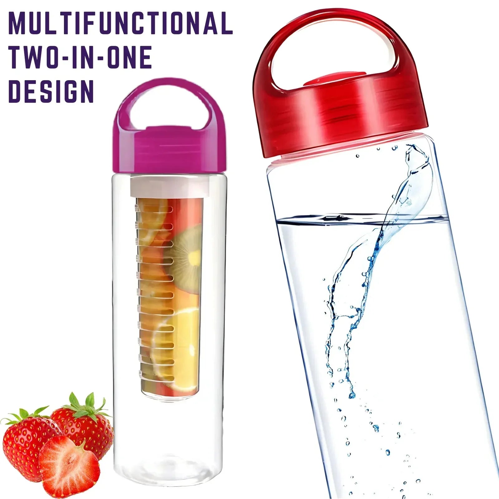 800ML Fruit Infuser Water Bottle  Leakproof Sports Juice Bottle with Handle | Portable Gym & Travel Hydration Tumbler Cup - Drinkware Pink Blue Red - 4A's Global