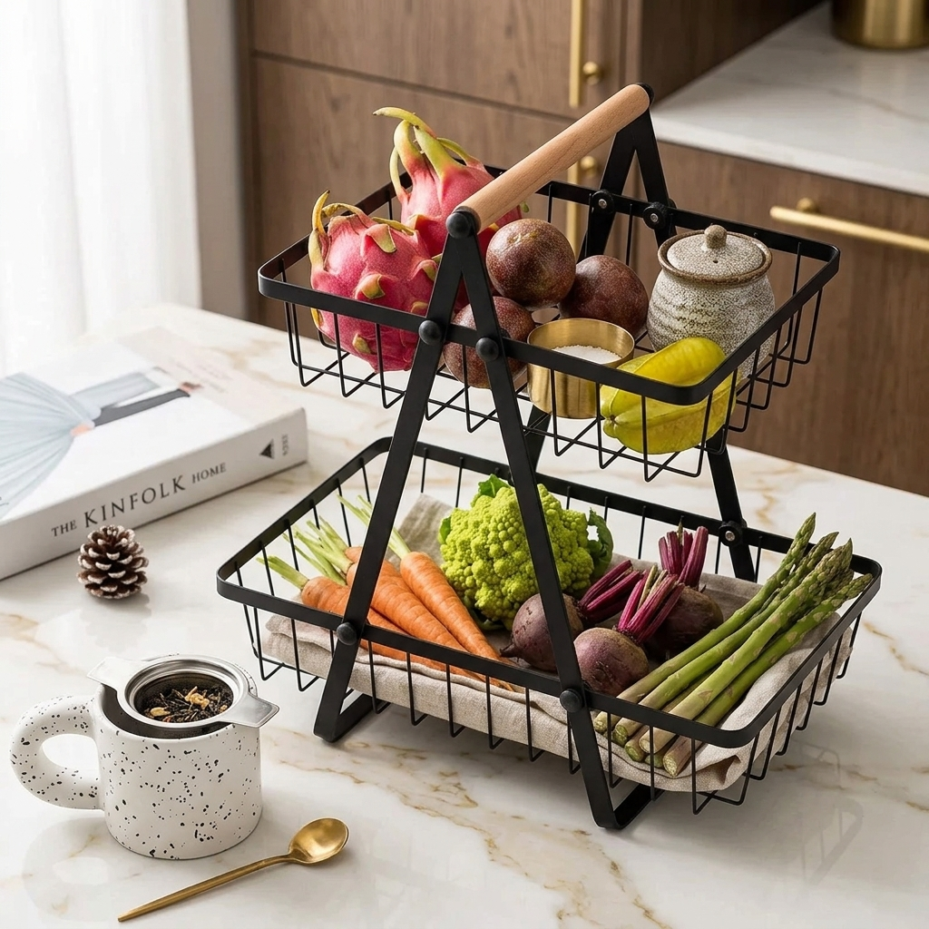 2 Tier Fruit and Veg Basket Countertop Space Saving Kitchen Organiser - SGM - 4A's Global