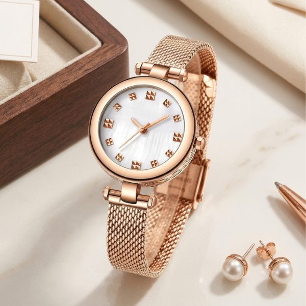 Ladies Rose Gold Mesh Strap Watch Waterproof Stainless Steel, Gift Box Included - High Living - 4A's Global