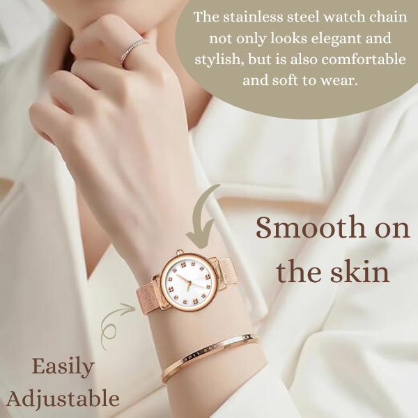 Ladies Rose Gold Mesh Strap Watch Waterproof Stainless Steel, Gift Box Included - High Living - 4A's Global