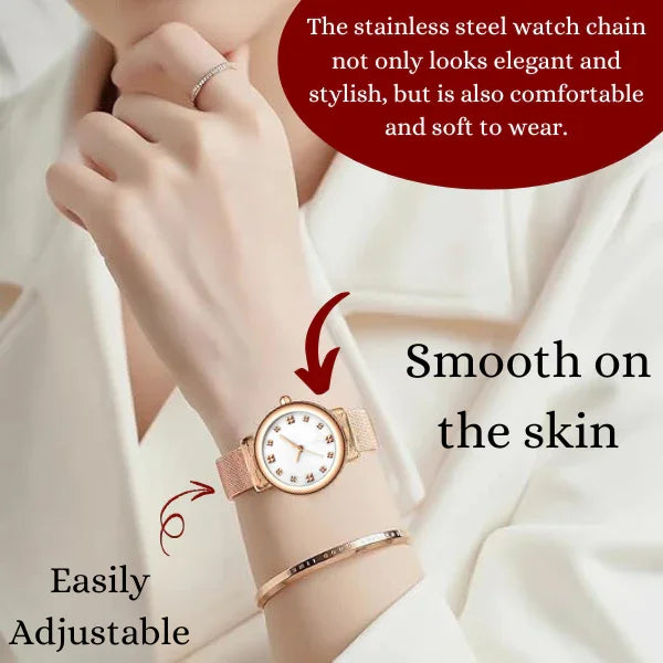 Elegant Ladies Luxury Wrist Watch – Rose Gold Stainless Steel Mesh Strap | Waterproof - 4A's Global