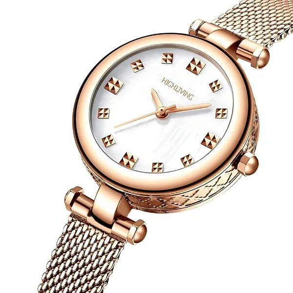 Elegant Ladies Luxury Wrist Watch – Rose Gold Stainless Steel Mesh Strap | Waterproof - 4A's Global
