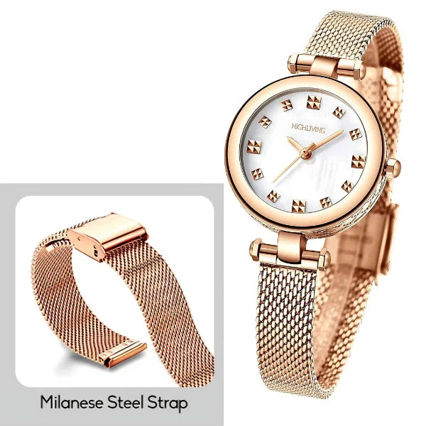 Elegant Ladies Luxury Wrist Watch – Rose Gold Stainless Steel Mesh Strap | Waterproof - 4A's Global