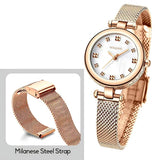 Elegant Ladies Luxury Wrist Watch – Rose Gold Stainless Steel Mesh Strap | Waterproof - 4A's Global