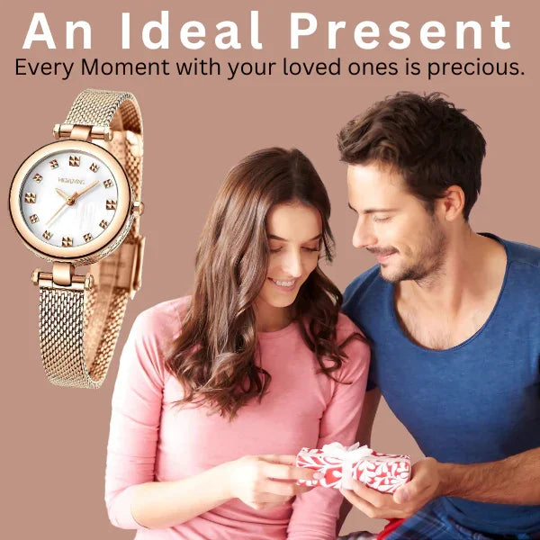 Elegant Ladies Luxury Wrist Watch – Rose Gold Stainless Steel Mesh Strap | Waterproof - 4A's Global