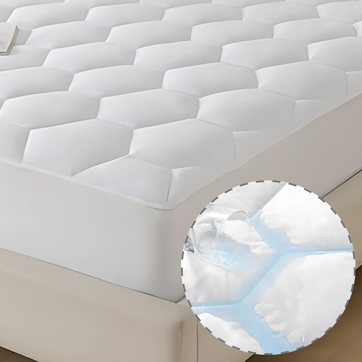 Waterproof Mattress Protector 30cm Elasticized Skirt Light Weight  Soft Luxury Cotton Sheets Fitted Cover -  Hexagonal Design