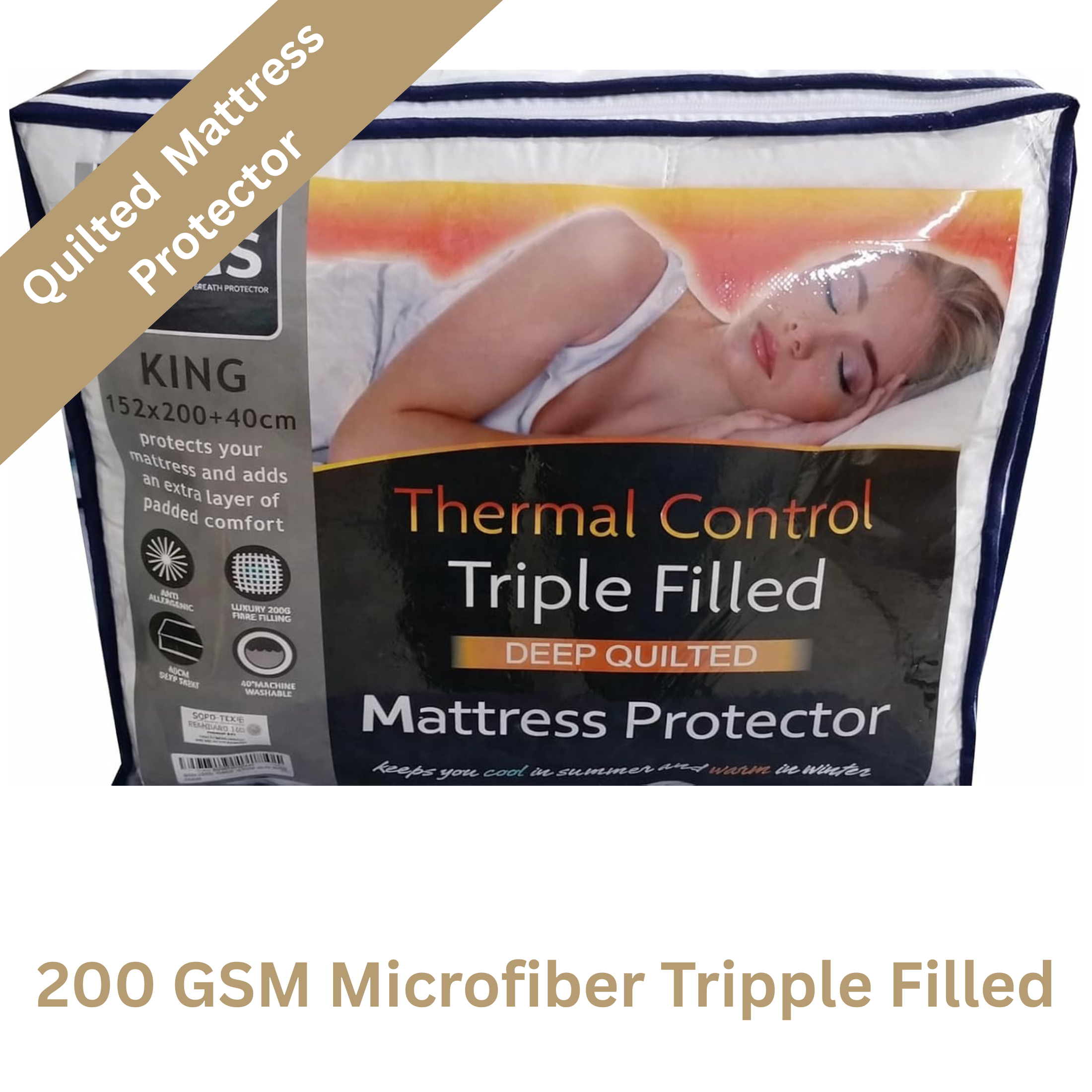 Quilted Mattress Protector 200GSM Triple Fill 40cm Deep Skirt, All UK Sizes - 4AS - 4A's Global