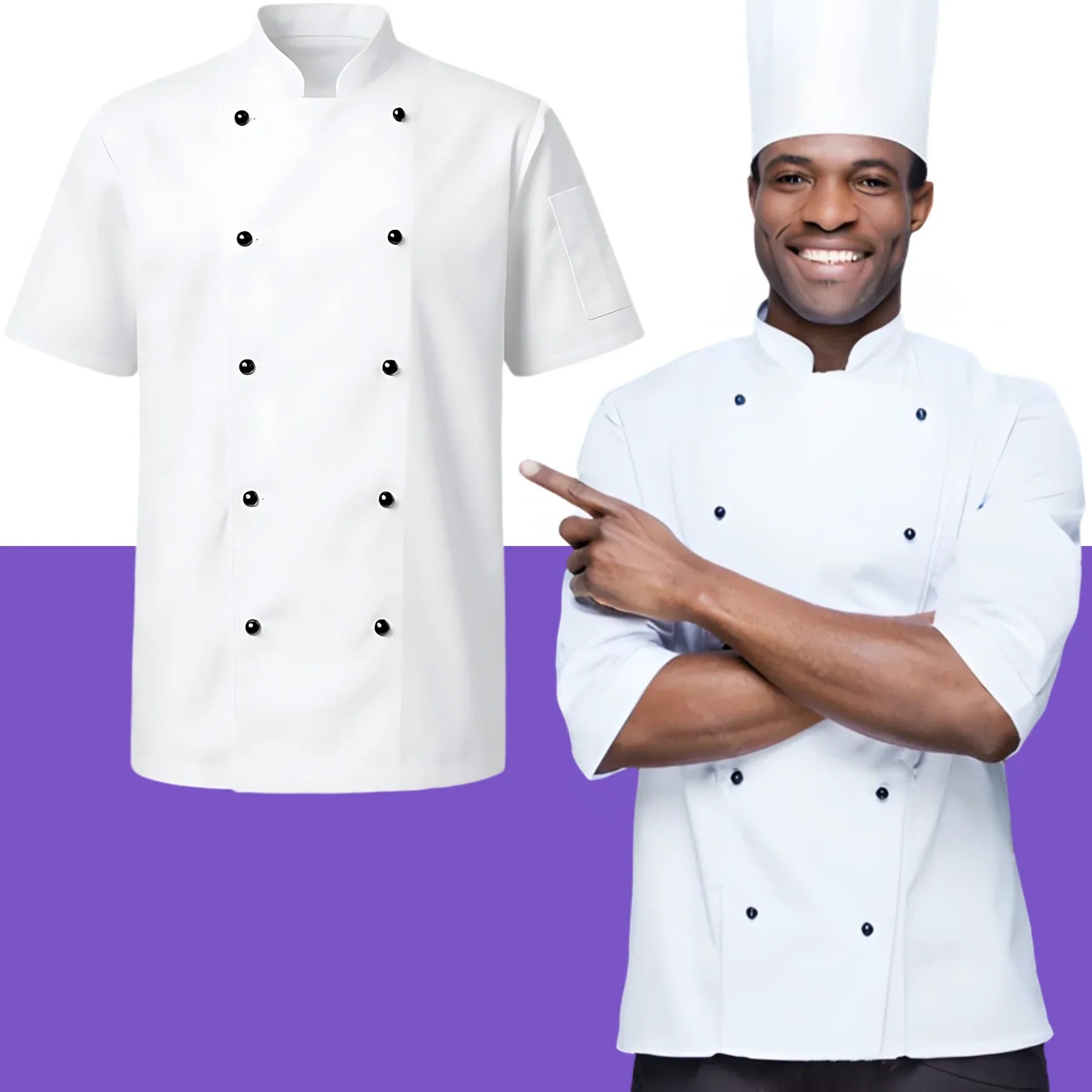 Professional Chef Jacket &amp; Trousers Set – Short Sleeve, Mesh Back, Pockets | Catering Uniform - 4A's Global
