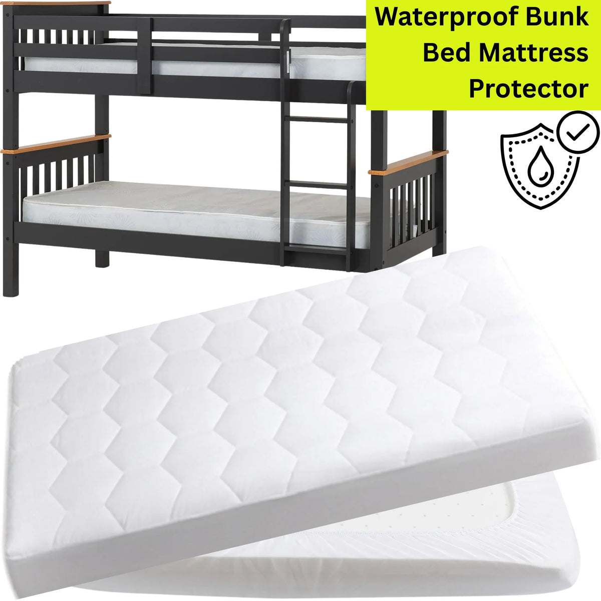 4AS Bunk Bed Waterproof Mattress Protector 30cm Deep - Hotel Quality Sheet Deep Pocket Elasticized Fitted Cover Quilted Soft Touch Breathable Noise-Free Hexagonal Design White