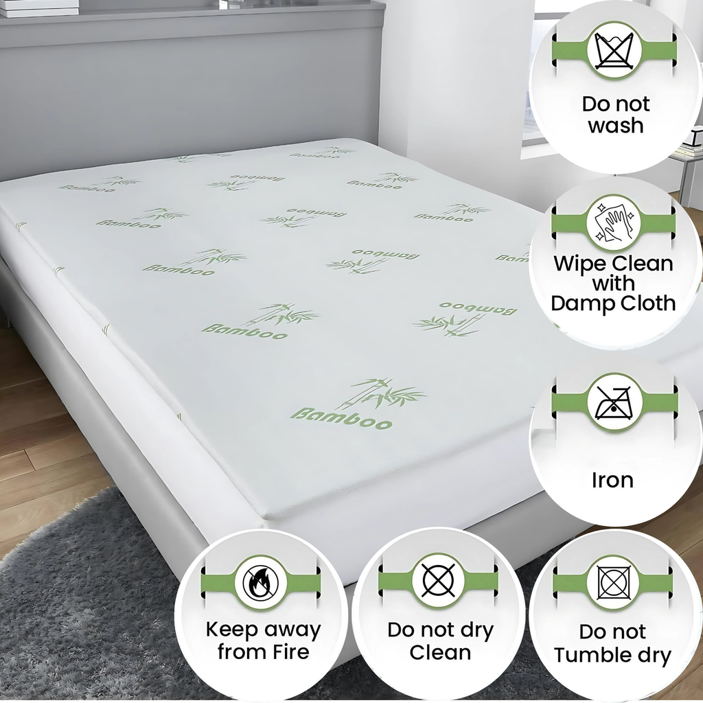 Bamboo Mattress Topper 2.5cm Gel Memory Foam Cooling Anti-Slip, All UK Sizes - Heaven High - 4A's Global