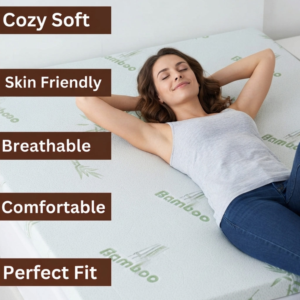 Bamboo Mattress Topper 2.5cm Gel Memory Foam Cooling Anti-Slip, All UK Sizes - Heaven High - 4A's Global
