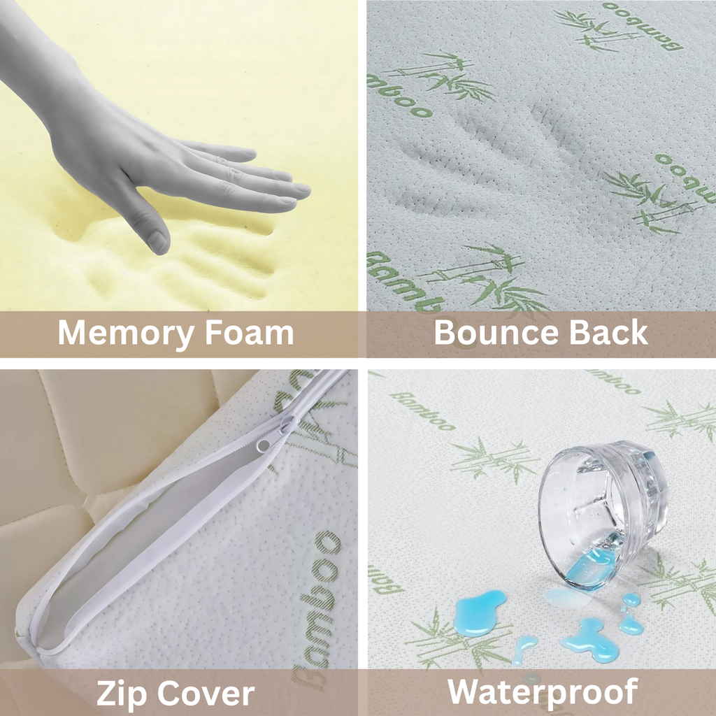 Bamboo Mattress Topper 2.5cm Gel Memory Foam Cooling Anti-Slip, All UK Sizes - Heaven High - 4A's Global