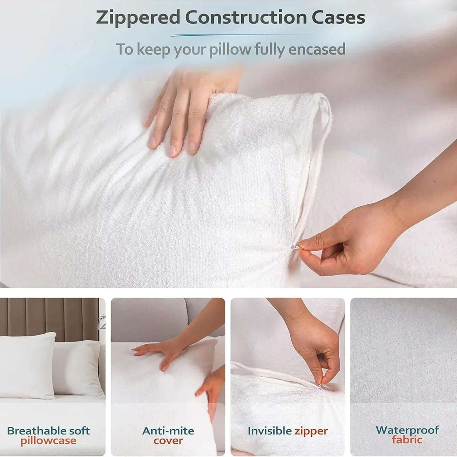 Premium Waterproof Terry Pillow Protector – Soft, Silent and Durable Pillow Cover for Ultimate Pillow Protection - 4A's Global