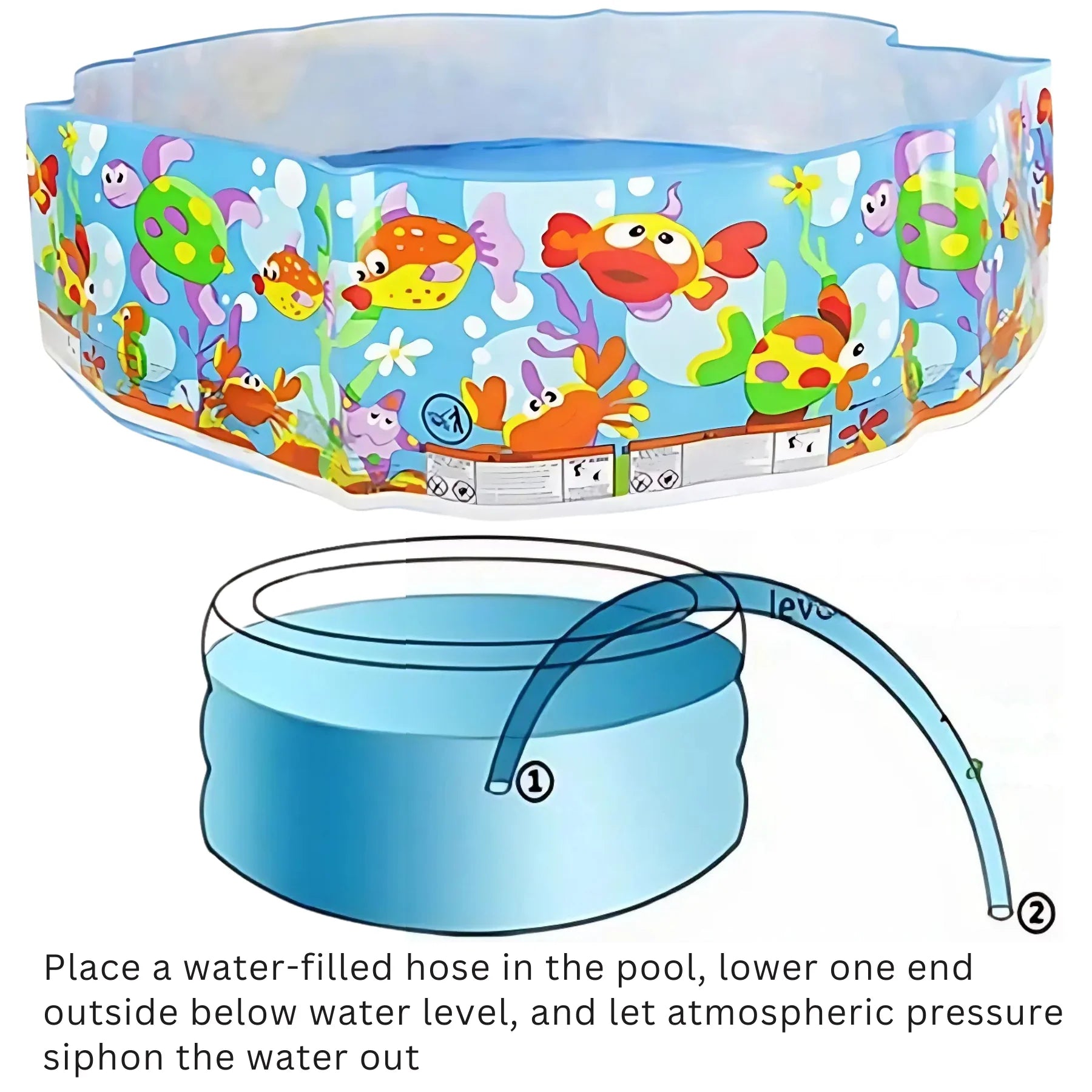 INTEX  Inflatable Swimming Pool - Under The Palm Trees Round Snap Set Pool - Multi-Color Beach Theme Design, Bathtub Repair Patch Included - 4A's Global