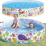 INTEX  Inflatable Swimming Pool - Under The Palm Trees Round Snap Set Pool - Multi-Color Beach Theme Design, Bathtub Repair Patch Included - 4A's Global