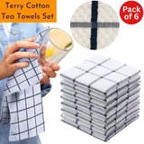 Terry Cotton Tea Towels Set | Super Absorbent Dish Cloths | Kitchen Cleaning & Drying Towels  75 x 52 cm - Pack of 6